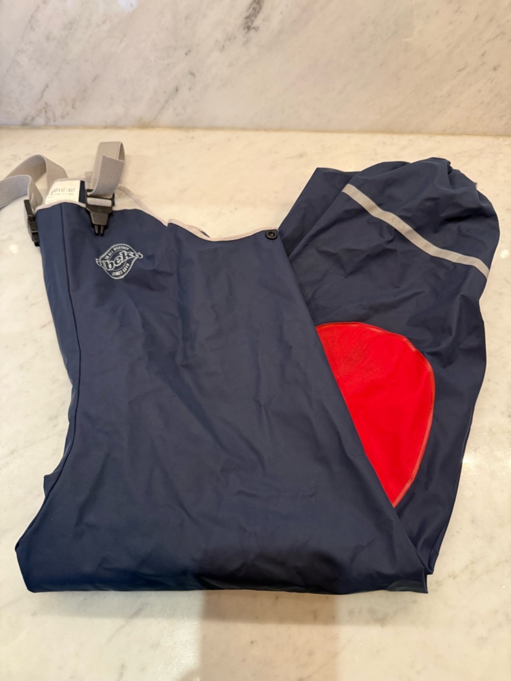 Abeko Navy Waterproof Bib Overalls with Red Knee Patches Size 130 (US 8) - Picture 2 of 4